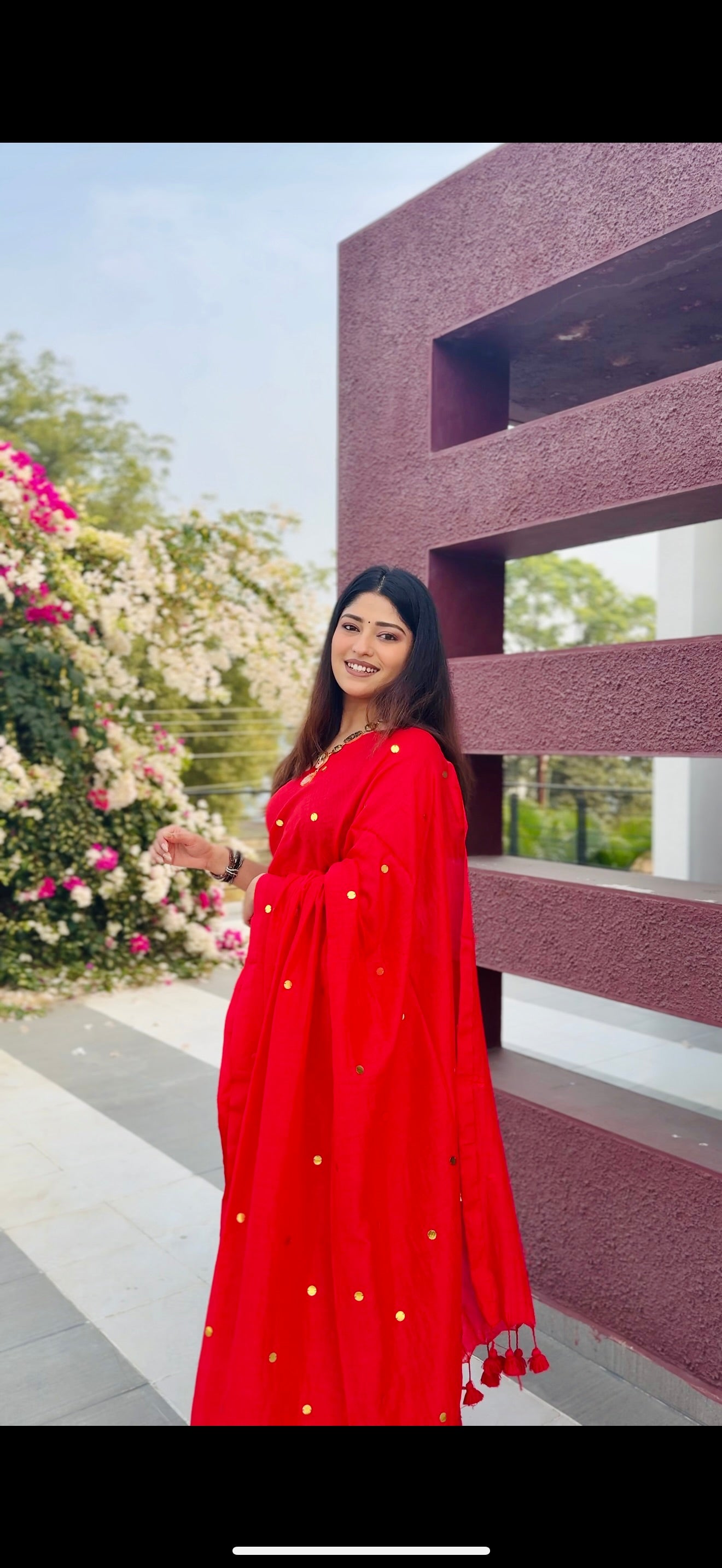 Rangdhaaga Red Sequence Cotton Saree